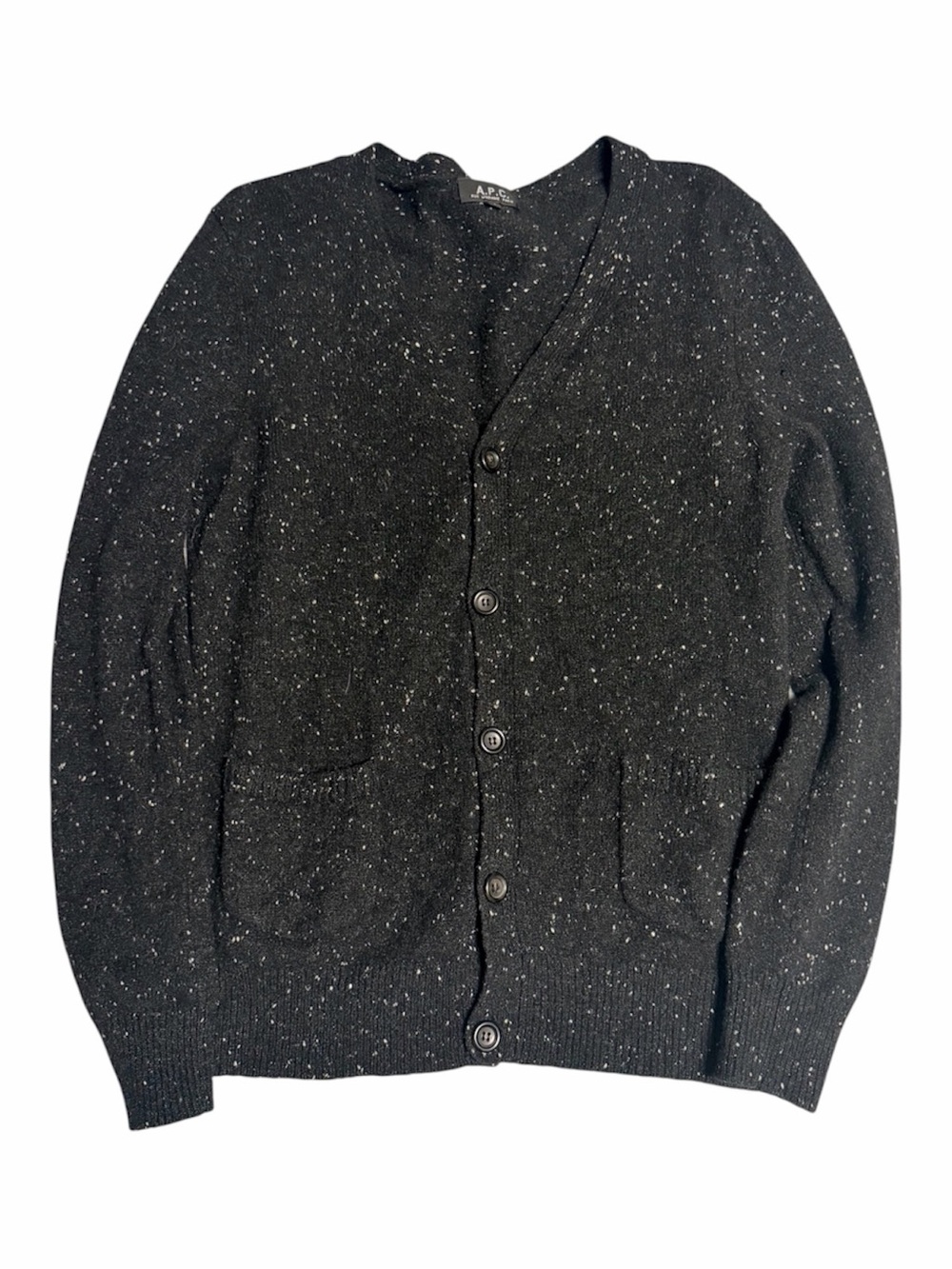 A.P.C. Black Speckled V‑Neck Button Cardigan